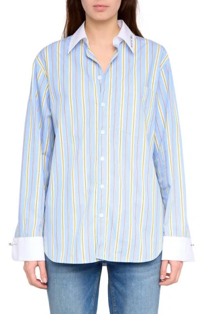 Zadig & Voltaire Morning Stripe Cotton Poplin Button-up Shirt In Blue