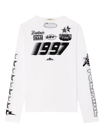 Zadig & Voltaire Multi Cross Floc Timo Long-sleeved T-shirt In White