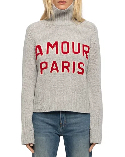 Zadig & Voltaire Nalma Wool Amour Paris Turtleneck Sweater In Multi