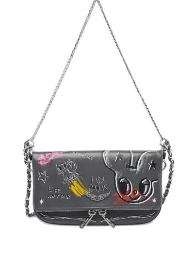 Zadig & Voltaire Nano Humberto Patterned Chain Road Rock Cross Body Bag In Gray