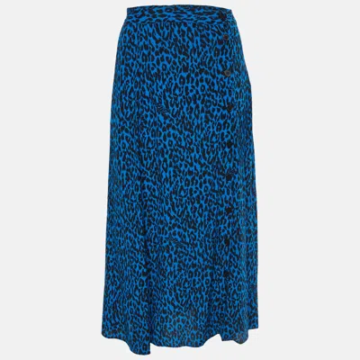 Pre-owned Zadig & Voltaire Navy Blue Leopard Print Crepe Button Front Skirt S