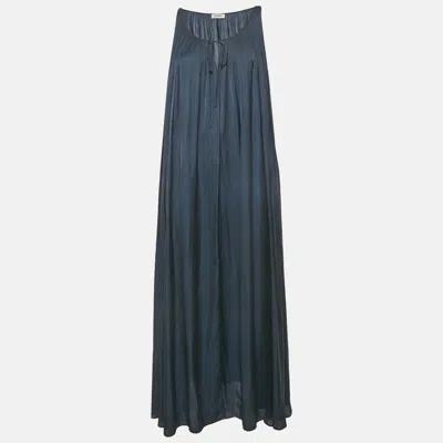 Pre-owned Zadig & Voltaire Navy Blue Satin Gathered Sleeveless Maxi Dress S