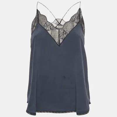 Pre-owned Zadig & Voltaire Navy Blue Silk Lace Trimmed Christy Camisole S