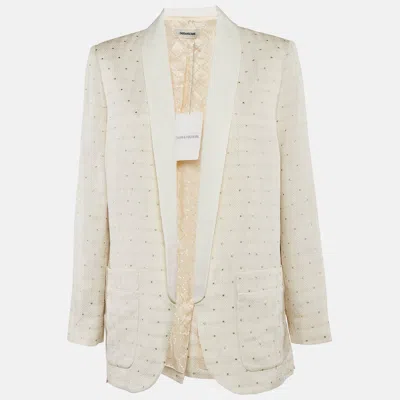 Pre-owned Zadig & Voltaire Off-white Star Jacquard Open Front Verdun Blazer M