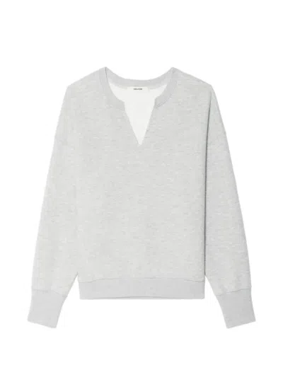 Zadig & Voltaire Womens Gris Chine Clai Olive V-neck Cotton-blend Sweatshirt In Blue