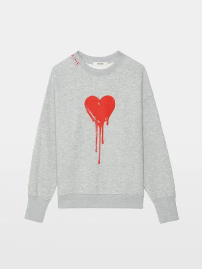 Zadig & Voltaire Womens Gris Chine Clai Oscar Heart-print Long-sleeve Cotton-jersey Sweatshirt In Gray