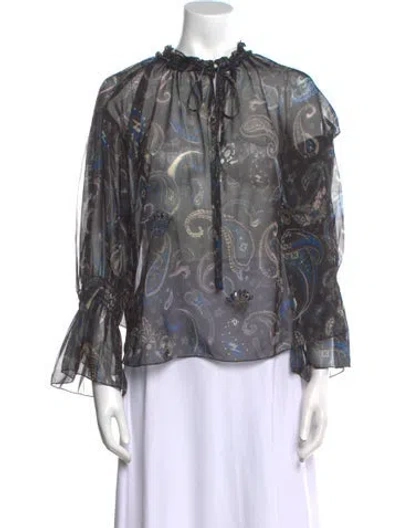 Pre-owned Zadig & Voltaire Paisley Print Mock Neck Blouse In Black
