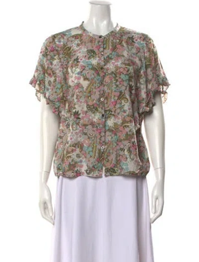Pre-owned Zadig & Voltaire Paisley Print Short Sleeve Blouse In Neutral