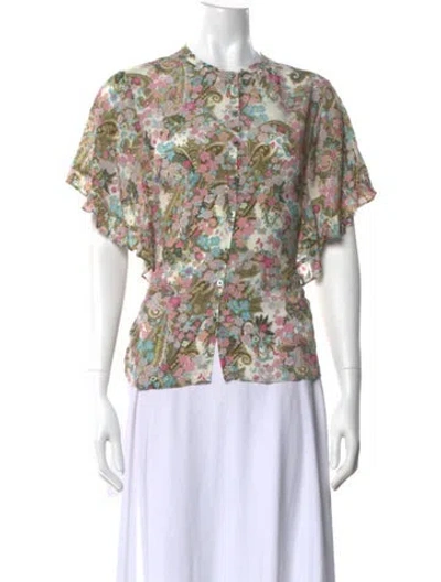 Pre-owned Zadig & Voltaire Paisley Print Short Sleeve Blouse In White