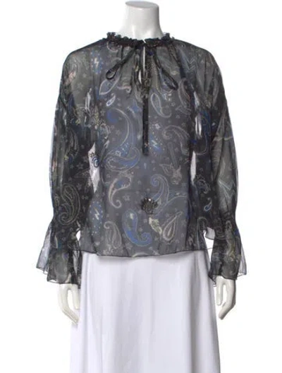 Pre-owned Zadig & Voltaire Paisley Print Tie Neck Blouse In Black