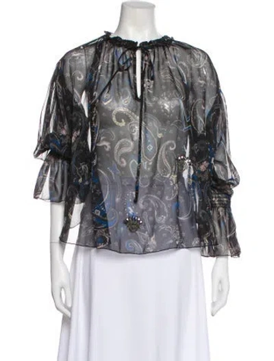 Pre-owned Zadig & Voltaire Paisley Print Tie Neck Blouse In Multi