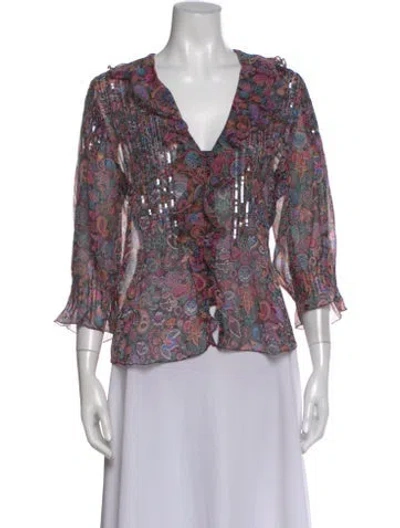 Pre-owned Zadig & Voltaire Paisley Print V-neck Blouse In Pink