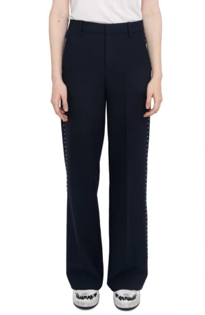 Zadig & Voltaire Panol Tailleur Strass Rhinestone Wide Leg Pants In Black