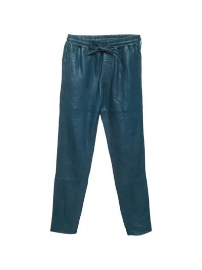 Pre-owned Zadig & Voltaire Parone Cuir Deluxe Leather Trousers In Blue
