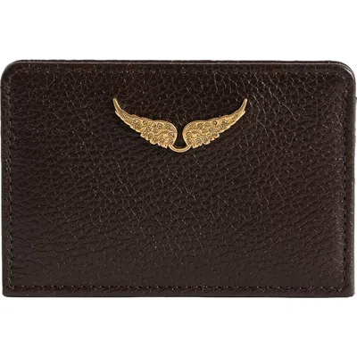 Zadig & Voltaire Pass Leather Card Case In Brown