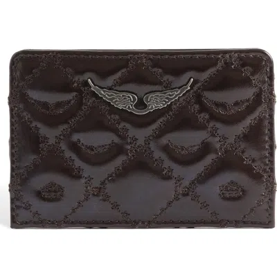 Zadig & Voltaire Pass Vintage Monogram Quilted Leather Card Case In Brown