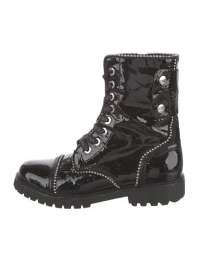 Pre-owned Zadig & Voltaire Patent Leather Studded Accents Combat Boots In Black