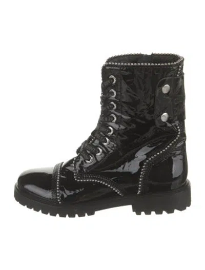 Pre-owned Zadig & Voltaire Patent Leather Studded Accents Combat Boots In Black
