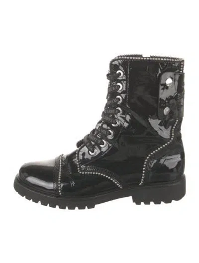 Pre-owned Zadig & Voltaire Patent Leather Studded Accents Combat Boots In Black