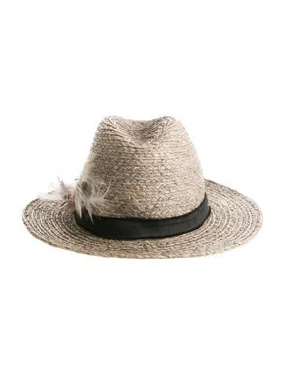 Pre-owned Zadig & Voltaire Pattern Print Straw Woven Fedora Hat In Neutral