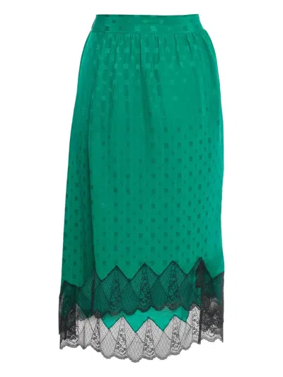 Pre-owned Zadig & Voltaire Patterned Lace-hem Midi Skirt In Green