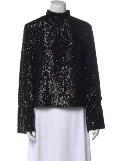 Pre-owned Zadig & Voltaire Patterned Mock Neck Blouse In Black