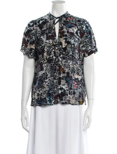 Pre-owned Zadig & Voltaire Patterned Tie Neck Blouse In Blue