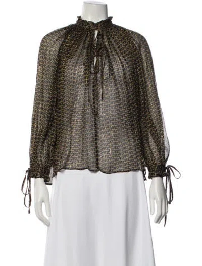 Pre-owned Zadig & Voltaire Patterned Tie Neck Blouse In Yellow