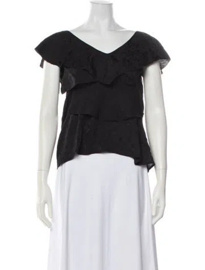 Pre-owned Zadig & Voltaire Patterned V-neck Blouse In Black