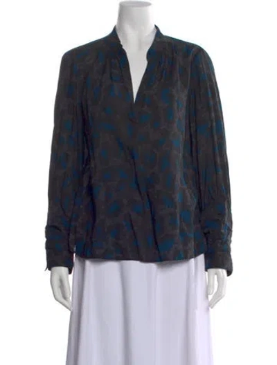 Pre-owned Zadig & Voltaire Patterned V-neck Blouse In Black