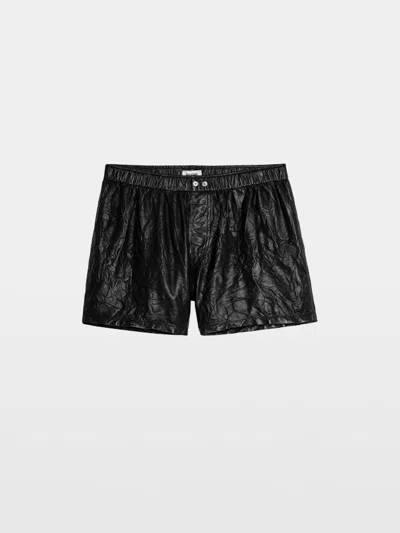 Zadig & Voltaire Pax Crinkled Leather Shorts In Black