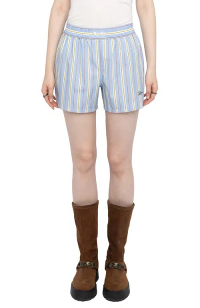 Zadig & Voltaire Pax Pop Multistripe Cotton Shorts In Blue