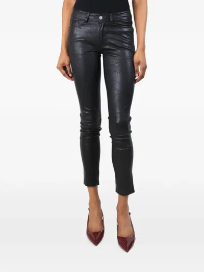 Pre-owned Zadig & Voltaire Phlame Leather Skinny Trousers In Black