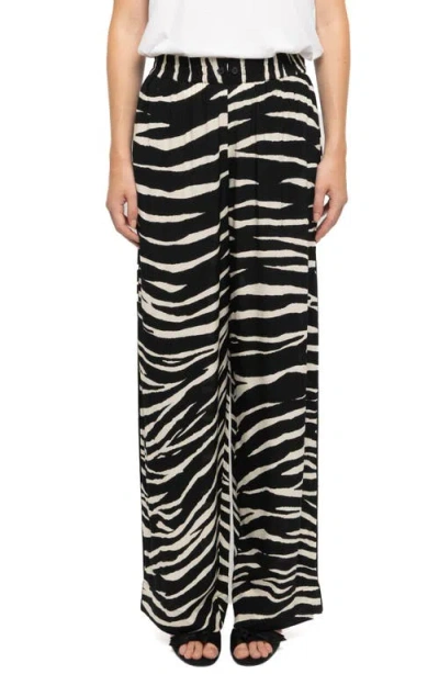 Zadig & Voltaire Pin Zebra Print Wide Leg Pants In Black