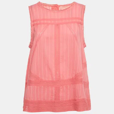 Pre-owned Zadig & Voltaire Pink Cotton Lace Insert Tani Top L
