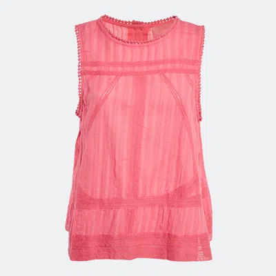 Pre-owned Zadig & Voltaire Pink Cotton Lace Trimmed Sleeveless Top L