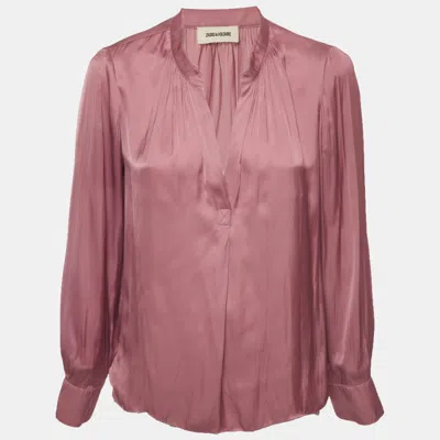 Pre-owned Zadig & Voltaire Pink Plunge V-neck Tink Satin Blouse L