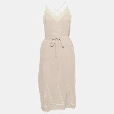 Pre-owned Zadig & Voltaire Pink Silk Lace Trimmed Chery Crepuscule Midi Slip Dress Xs