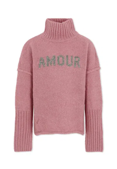 Zadig & Voltaire Kids' Pink Turtleneck For Girl With Writing