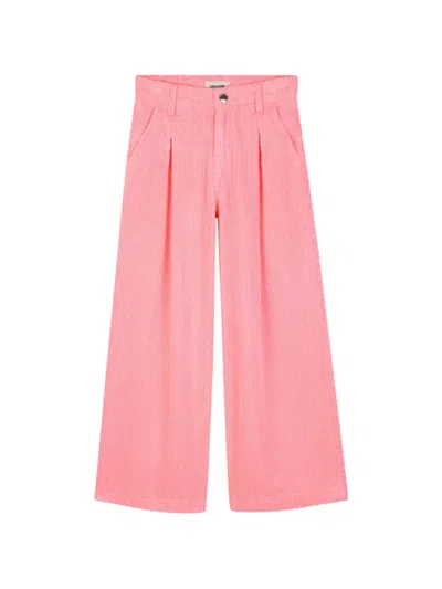 Zadig & Voltaire Kids' Pleated Corduroy Trousers In Pink