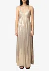 Zadig & Voltaire Pleated Satin Maxi Dress In Gold