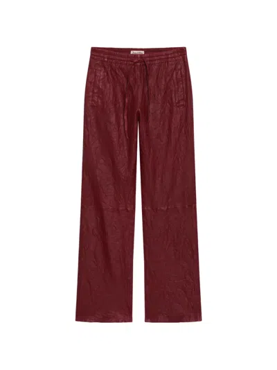 Zadig & Voltaire Pocha Crinkled Leather Pants In Red
