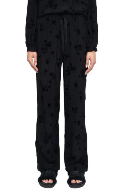 Zadig & Voltaire Poma Floral Satin Drawstring Waist Pants In Black