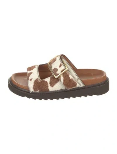 Pre-owned Zadig & Voltaire Ponyhair Animal Print Slides In White