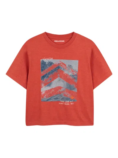 Zadig & Voltaire Kids' Print-detail Crew Neck T-shirt In Red