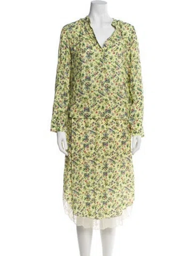 Pre-owned Zadig & Voltaire Printed Mesh Accents Skirt Suit In Yellow