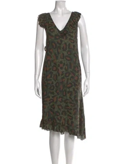 Pre-owned Zadig & Voltaire Printed Midi Length Dress In Green