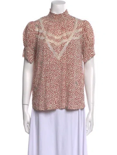 Pre-owned Zadig & Voltaire Printed Mock Neck Blouse In Red