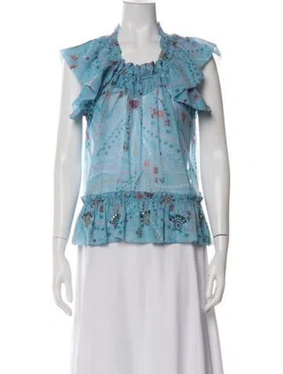 Pre-owned Zadig & Voltaire Printed Scoop Neck Blouse In Blue