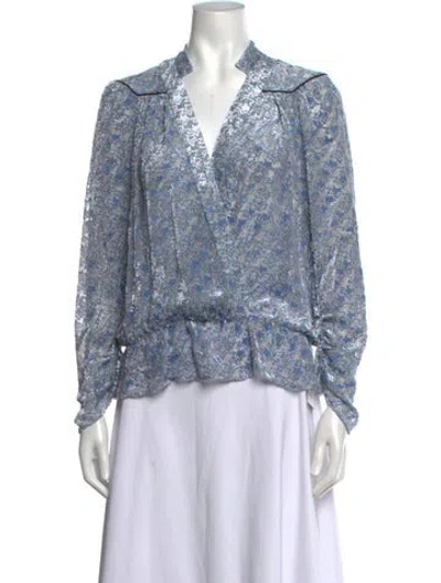 Pre-owned Zadig & Voltaire Printed V-neck Blouse In Blue/grey